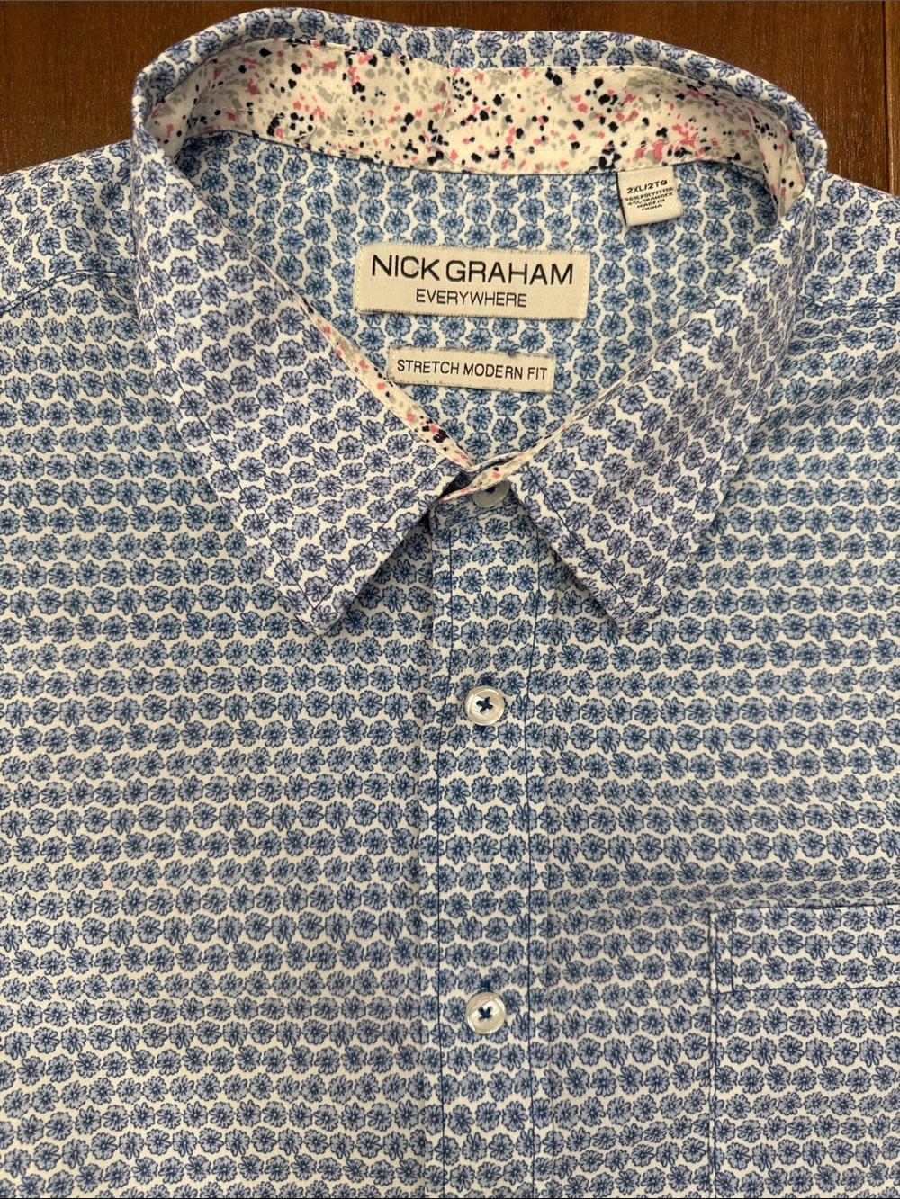 Nick Graham Blue Printed Stretch Modern-Fit Shirt